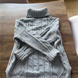 Women's Gray Turtleneck Cable Knit Sweater
